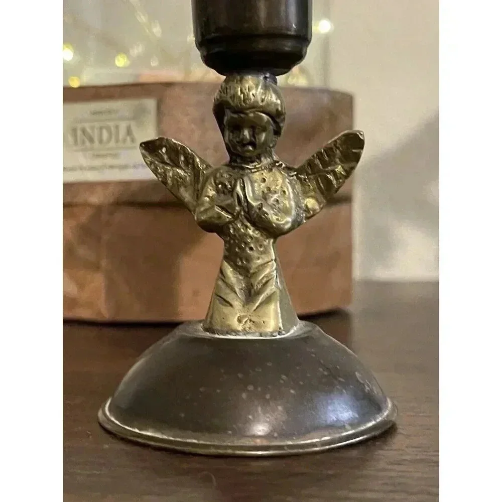 Vintage Brass Angel Praying Christmas Decorating Candle‎ Stick Holder